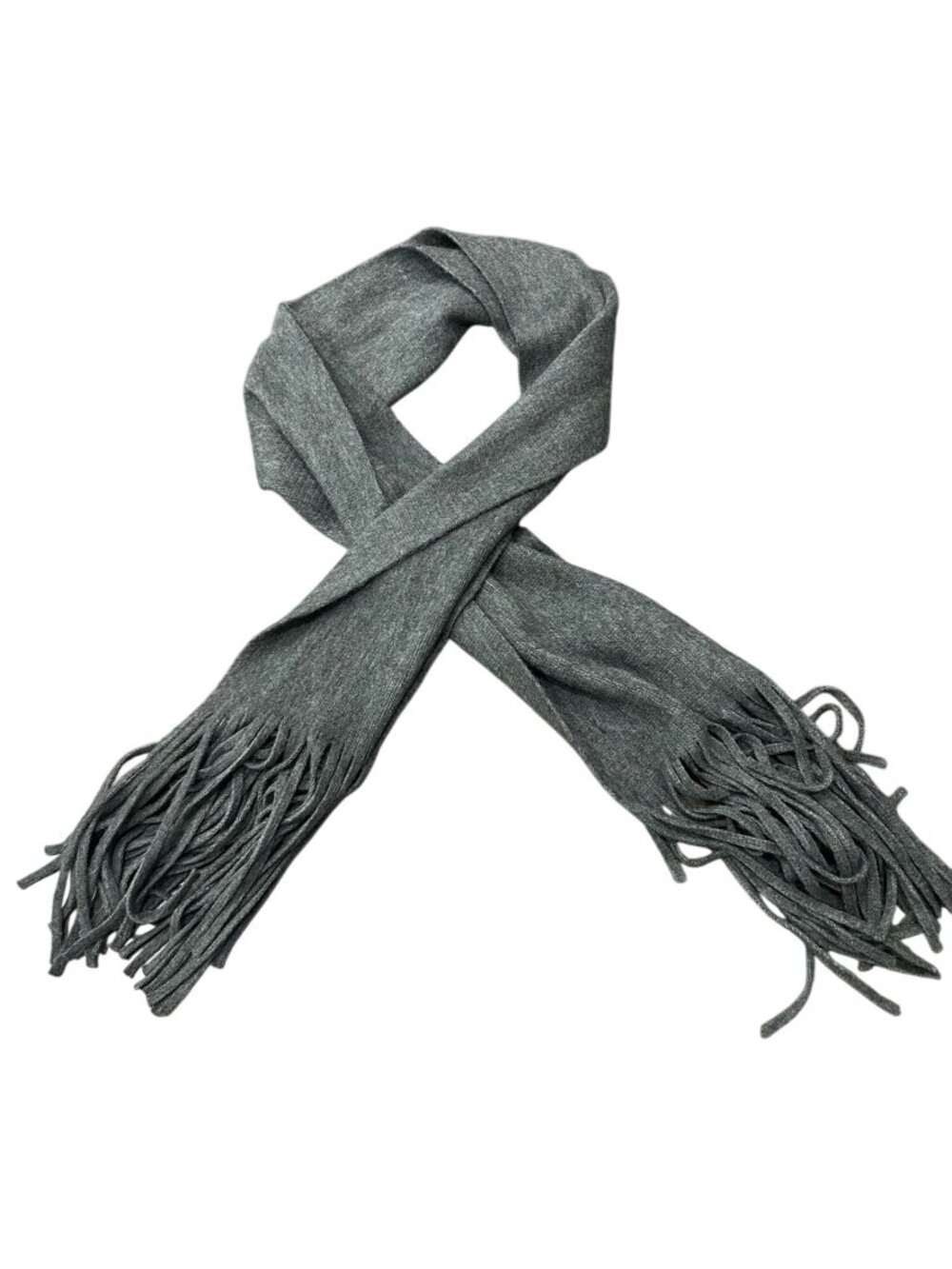 Lucky Brand Gray Knitted Fringe Scarf Polyester Acrylic Blend Boho Cozycore